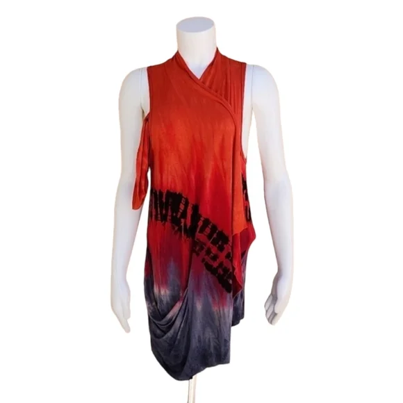 ART OF CLOTH VINTAGE Tie Dye Ombre Vest M L Sleeveless Cardigan Tunic Lagenlook - Picture 10 of 16